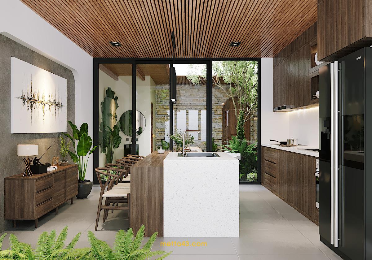 Không gian bếp với thiết kế nội thất theo phong cách nhiệt đới
