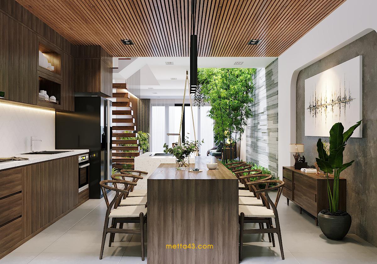 Không gian bếp với thiết kế nội thất theo phong cách nhiệt đới